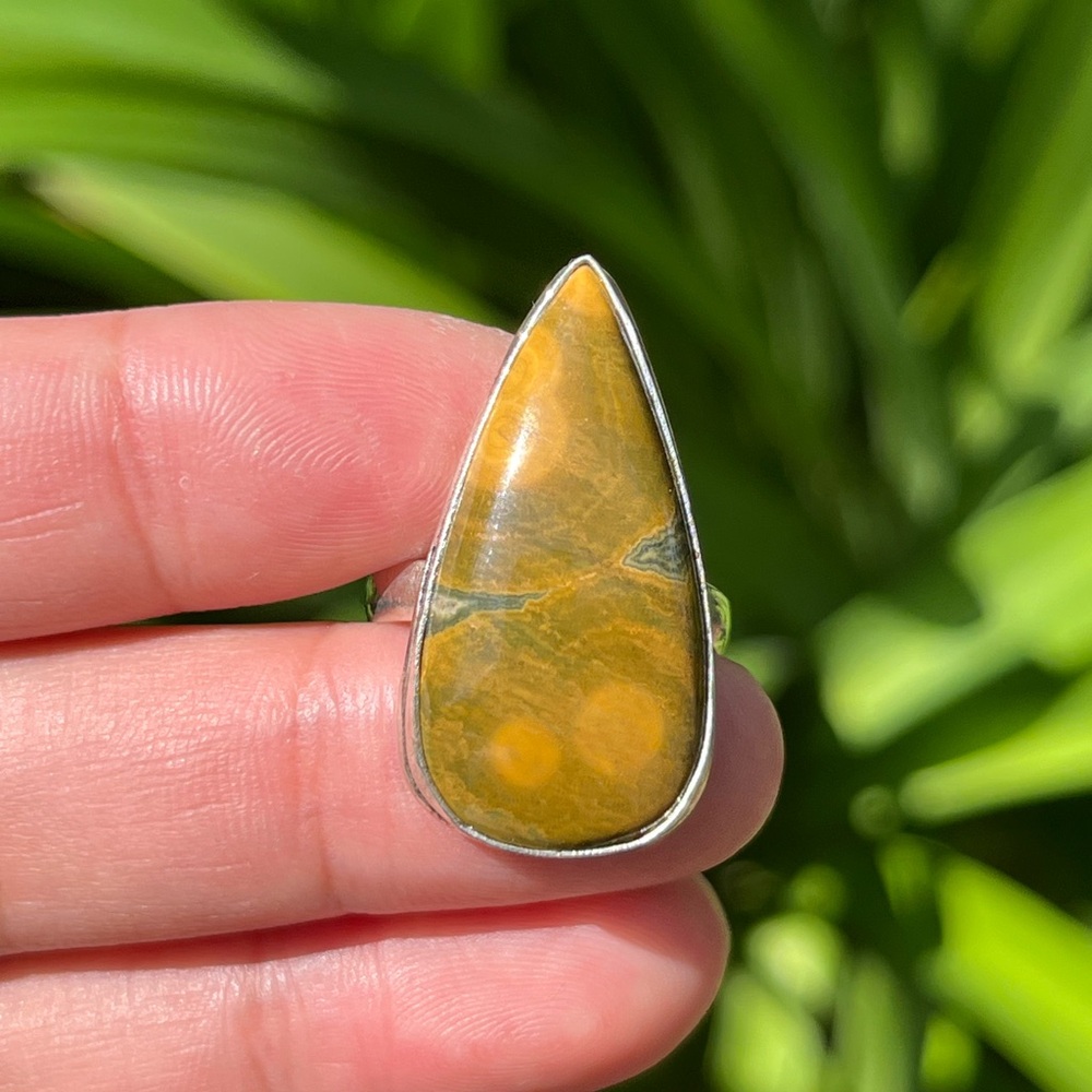 Size 8.25 925 silver plated ocean jasper ring‎